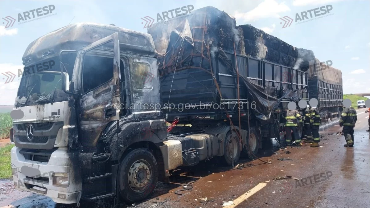 Caminhão em Chamas na SP-255 Interdita Rodovia e Causa Prejuízo em Américo Brasiliense