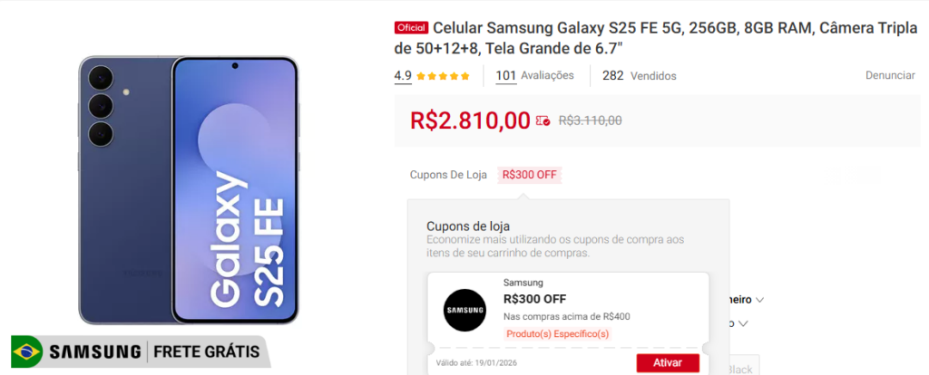 Galaxy S25 FE de 256GB em Oferta na Loja Oficial Samsung
