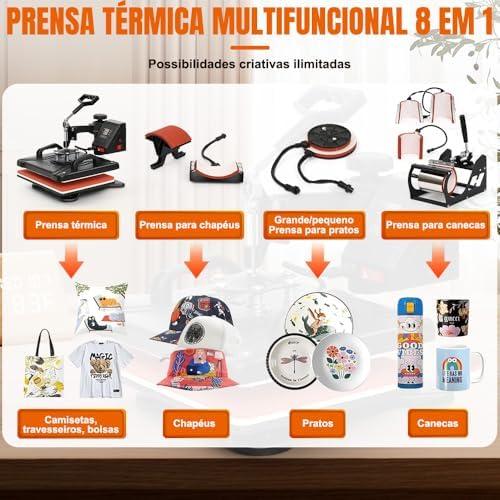         8 EM 1 Prensa Térmica Sublimação 110V, Prensa Térmica, Máquina de Estampar Camisetas, Máquinas de Prensa Térmica Transferência de Calor Por para Camisetas Caneca Chapéu Placa       