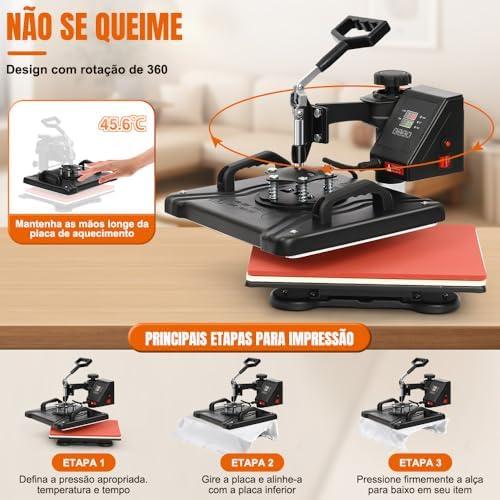         8 EM 1 Prensa Térmica Sublimação 110V, Prensa Térmica, Máquina de Estampar Camisetas, Máquinas de Prensa Térmica Transferência de Calor Por para Camisetas Caneca Chapéu Placa       