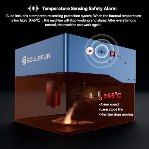         SCULPFUN iCube Pro Max Gravador a Laser, Cortador a Laser CNC com Potência de Saída de 10W, Máquina de Gravação de Alta Velocidade de 10.000 mm/min com Sistema de Filtragem de Fumaça, 120 120mm       